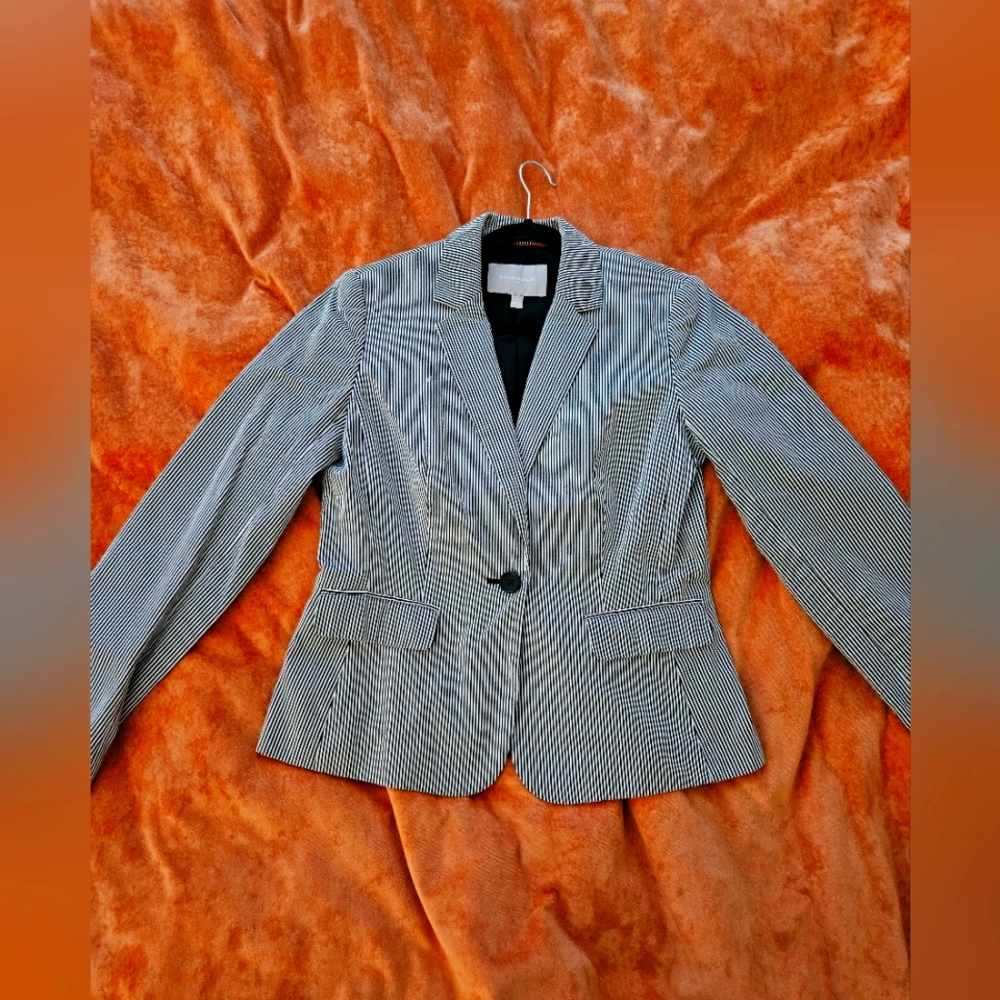 Banana Republic Navy and White Pinstriped Blazer